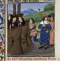 Филипп IV присутствует на казни тамплиеров. Миниатюра из рукописи Джованни Бокаччо «О превратностях судьбы знаменитых мужей»