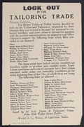 Листовка Союза ирландских портных и портних, объявляющая о локауте швейной промышленности в ​​Дублине. Ок. 1913