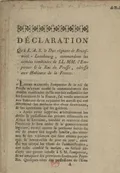 Déclaration que S. A. S. le Duc régnant de Brunswick-Lunebourg, commandant les armées combinées de LL. MM. l’Empereur et le Roi de Prusse, adresse aux Habitans de la France