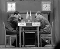 Михаил Ботвинник (справа) и Михаил Таль во время игры за звание чемпиона мира по шахматам. Москва. 1960