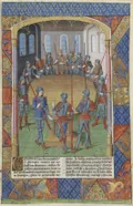 Король Артур и рыцари круглого стола. Миниатюра из манускрипта «Ланселот Озёрный». 1494