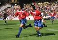 Марсело Салас и Иван Саморано празднуют гол на чемпионате мира по футболу. Стадион «Парк Лескюр», Бордо (Франция). 1998
