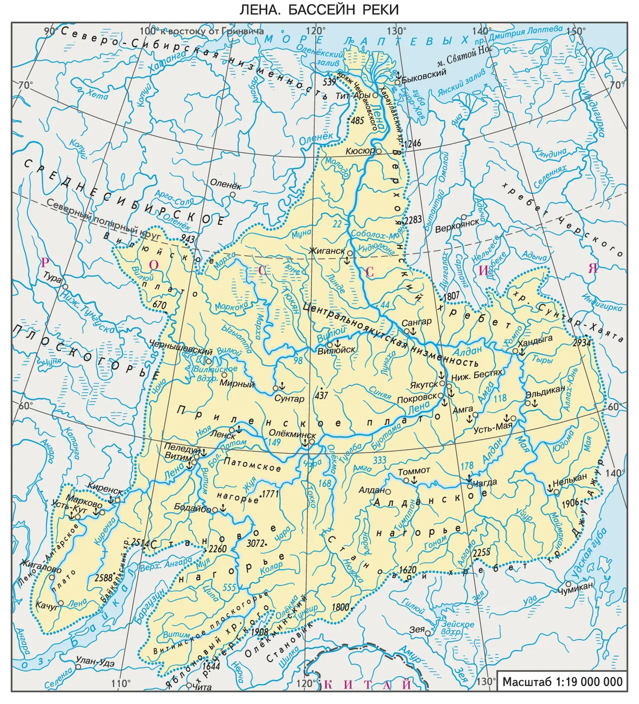 Исток реки Лена на карте России