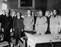 Невилл Чемберлен, Эдуард Даладье, Адольф Гитлер, Бенито Муссолини и Галеаццо Чиано после подписания Мюнхенского соглашения. 30 сентября 1938