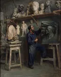 Серафима Рянгина. В мастерской скульптора. 1947