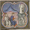 Король Франции Филипп II Август  и король Англии Ричард I принимают ключи от Акры