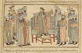 Махмуд Газневи получает почётные одежды от халифа аль-Кадира. Миниатюра из рукописи Рашид ад-Дина «Джами ат-таварих» («