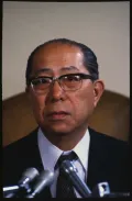 Министр иностранных дел Японии Окита Сабуро на пресс-конференции в Вашингтоне. 1980