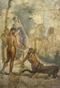 Геракл с сыном Гиллом, Деянира и кентавр Несс. Фреска. Дом кентавра, Помпеи. 1 в. 
