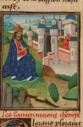 Иеремия оплакивает разрушение Иерусалима. Миниатюра из Библии. 1465