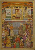 Паяг. Джахангир дарит принцу Хурраму тюрбан. Иллюстрация из рукописи «Падишах-наме» Абд аль-Хамида Лахори. Ок. 1640