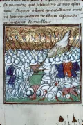 Битва при Кошереле 16 мая 1364. Миниатюра из Хроник Фруассара. Ок. 1412–1414. Муниципальная библиотека Безансона (Франция)