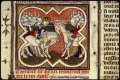 Битва у Тальякоццо 23 августа 1268. Миниатюра из Больших французских хроник. Конец 14 в.