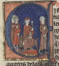 Гуго Капет и герцог Нормандии Ричард I. Миниатюра из Больших французских хроник. 1274 (?)