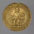 Единственный сохранившийся образец золотой печати Эдмунда Краучбэка. Надпись на медали: «Эдмунд милостью Божией король Сицилии». Англия. 1226–1275 