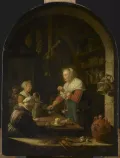 Геррит Доу. Сельская лавка с автопортретом художника на заднем плане. 1647