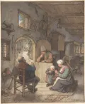 Адриан ван Остаде. Чте­ние но­во­стей в до­ме тка­ча. 1673