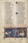 Персеваль получает меч от Короля-рыбака. Миниатюра из рукописи Кретьена де Труа «Персеваль, или Повесть о Граале». Ок. 1330