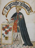 Эдуард Чёрный Принц. Миниатюра из Гербовника Ордена Подвязки. Ок. 1430–1440