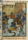 Убийство Людовика I Орлеанского 23 ноября 1407. Миниатюра из Хроники Ангеррана де Монстреле. 15 в.