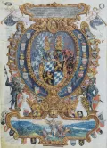 Герб герцогов Баварии с конца 14 в. Миниатюра из рукописи Орландо ди Лассо «Четыре сакральные песни». 1565–1570