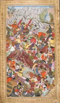 Битва при Панипате между пра­ви­те­лем Ка­бу­ла Бабуром и делийским султаном Ибрахимом Лоди 21 апреля 1526. Миниатюра из рукописи «Бабур-наме»