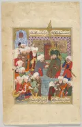 Мухаммед объявляет Али своим наследником. Миниатюра из рукописи «Мактел-и Ал-и Расул» Лямии Челеби. Конец 16 в.