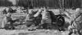 Батарея советских 45-мм противотанковых орудий ведёт огонь по противнику в ходе битвы за Москву. Ноябрь – декабрь 1941