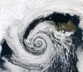 Циклон в Северном полушарии. Вид из космоса
