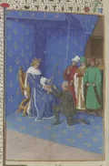Карл V назначает Бертрана дю Геклена коннетаблем. Миниатюра из Больших французских хроник. 15 в.