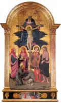 Аполлонио ди Джованни. Троица со святыми Косьмой, Дамианом, Юлианом, Себастьяном и Франциском. Ок. 1450