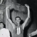 Эфиопский марафонец Абебе Бикила после победного финиша на Играх XVII Олимпиады. 1960