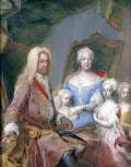 Мартин ван Мейтенс Младший. Портрет императора Карла VI с супругой Елизаветой Кристиной и дочерьми Марией Амалией (сидит на коленях), Марией Терезией и Марией Анной. 1730