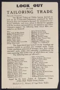 Листовка Союза ирландских портных и портних, объявляющая о локауте швейной промышленности в ​​Дублине. Ок. 1913
