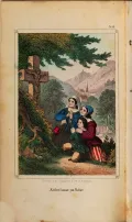 Мать с дочерью и сыном перед крестом. Иллюстрация из книги: Леман М. Из жизни многострадальных. Шмуцтитул