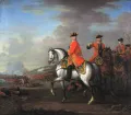 Джон Вуттон. Георг II с герцогом Камберлендом и Робертом, 4-м графом Холдернессом, в битве под Деттингеном 27 июня 1743. Ок. 1743