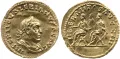 Ауреус Валериана, золото. На аверсе портрет Валериана, на реверсе – Валериан и его сын и соправитель Галлиен. Рим. 256–257