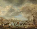 Арт ван дер Нер. Зимний пейзаж с игроками в колф. Ок. 1650–1655