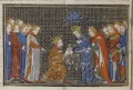 Король Англии Эдуард III приносит оммаж королю Франции Филиппу VI. Миниатюра из Больших французских хроник. 1375–1380