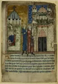 Герцог Австрии Леопольд V заключает английского короля Ричарда I Львиное Сердце в плен; Ричард в плену. Миниатюра из рукописи «Короли Англии». Ок. 1280–1300