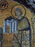 Константин I Великий подносит модель города (Константинополя) Богородице