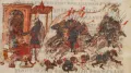 Осада Константинополя арабами в 717–718. Слева – император Лев III Исавр. Миниатюра из Хроники Константина Манассии. 1344–1345