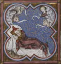 Ришар де Верден. Явление тетраморфа пророку Иезекиилю. Миниатюра из Историзованной Библии Гюйара де Мулена. 1320–1340
