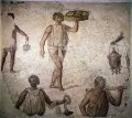 Рабы и слуги во время подготовки пира. Мозаика. Карфаген