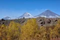 Вулканы Безымянный, Камень (потухший) и Ключевской. Восточно-Камчатский вулканический пояс (Россия)