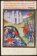Король Эдуард III подсчитывает павших в битве при Креси. Миниатюра из Хроник Фруассара. Ок. 1410