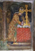 Карл IV Люксембургский помещает часть Животворящего Креста в реликварий. Ок. 1360