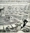 Карикатура «Сенаторы представляют свои соображения по поводу пересмотра правил сенатских выступлений перед уходом на каникулы». Ок. 1928