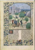 Восстание Уота Тайлера 1381. Повстанцы убивают рыцаря. Миниатюра из рукописи Жана де Ваврена «Собрание староанглийских хроник». 15 в.
