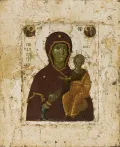 Икона «Богоматерь Одигитрия». Византия. Середина 14 в. Пядничная икона из иконостаса Благовещенского собора Московского Кремля